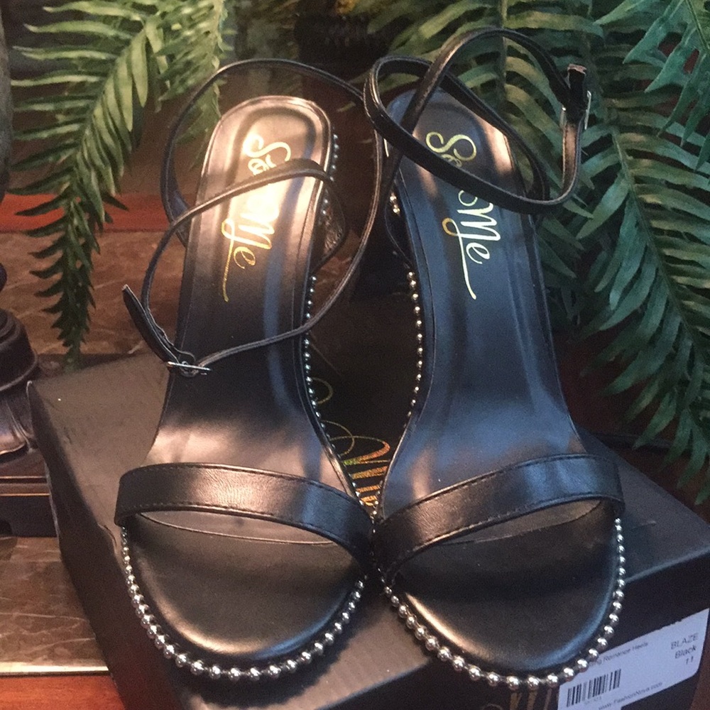 So Me Studded Black Strappy Heels